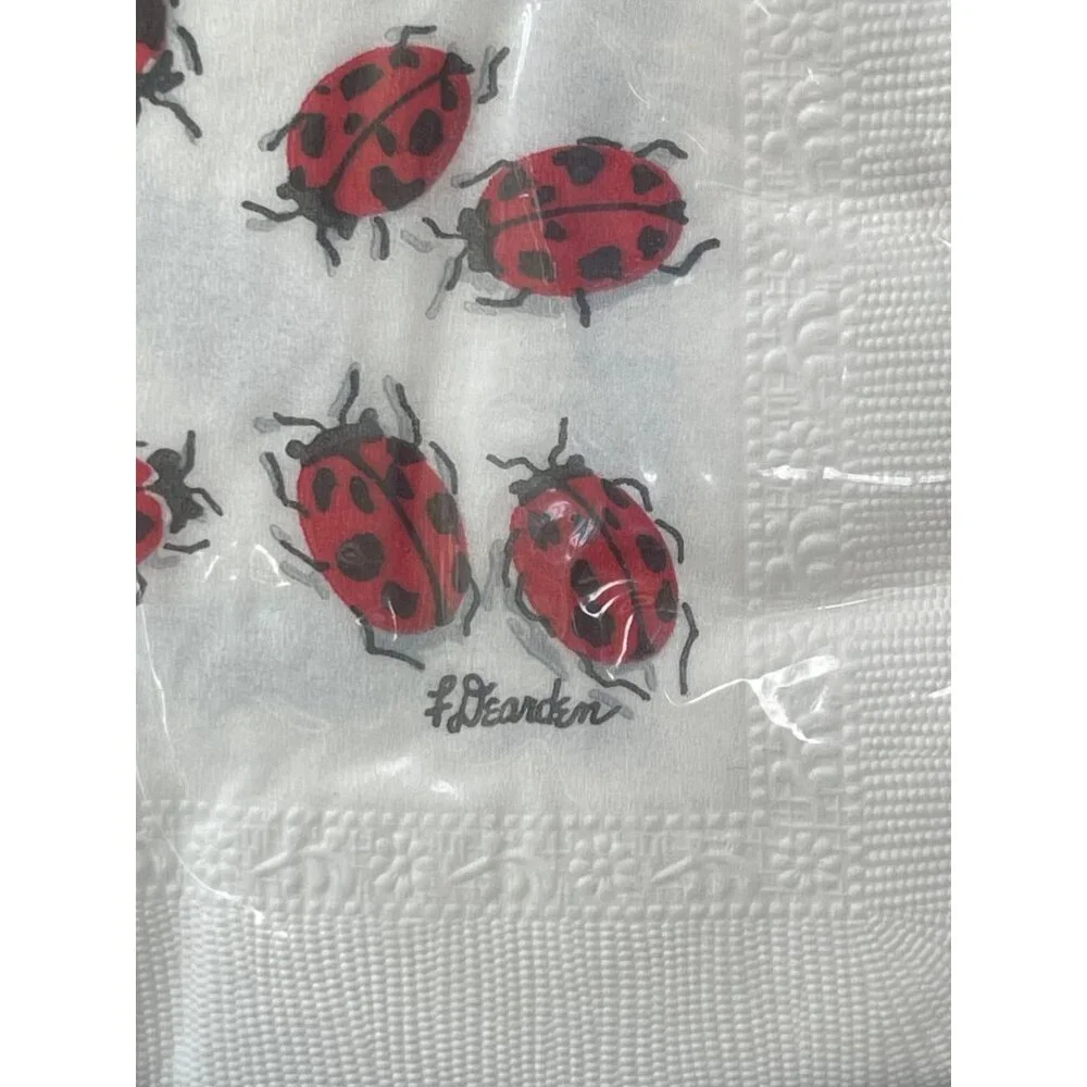 Vintage 20 Contempo Ladybug Paper Napkins Dearden Red White Estate 9.5